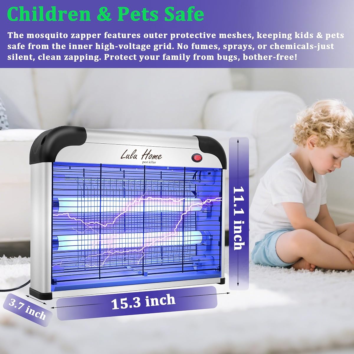 Lulu Home Electric Bug Zapper, Aluminium Indoor Mosquito Killer Insect Trap for Mosquito, Bug, Fly with Powerful 2800V Grid 25W Bulbs - detail image 1