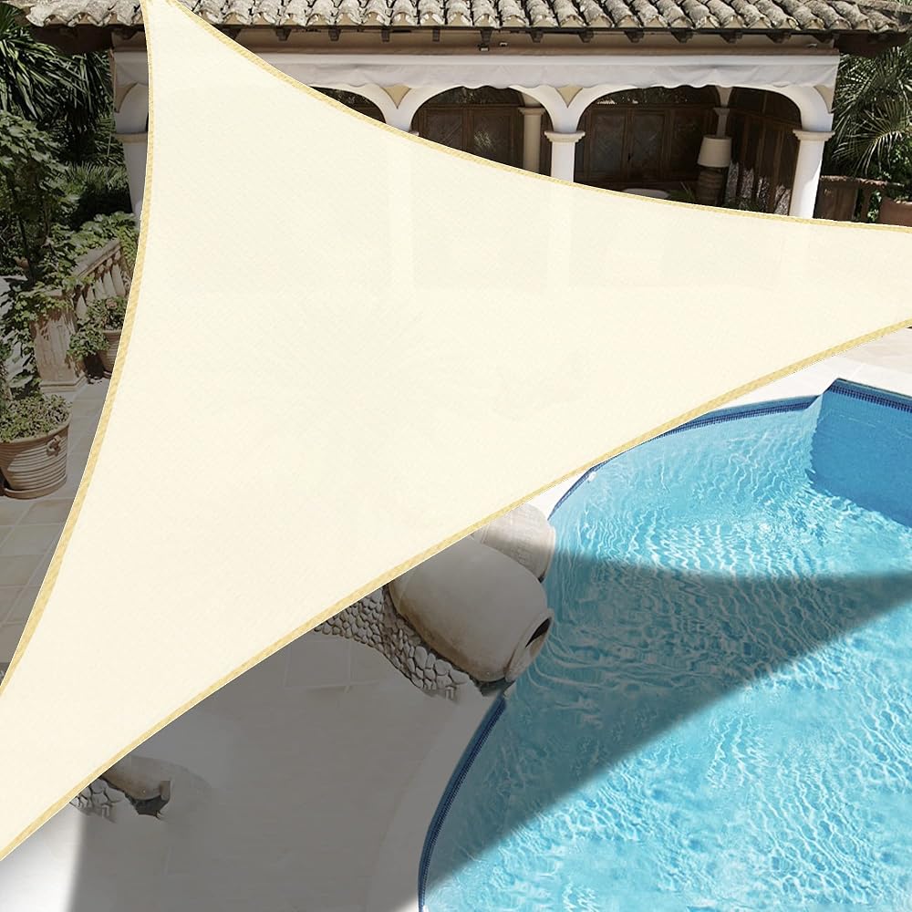 Lulu Home 16'x16'x16' Triangle Sun Shade Sail, UV Block Shade Sail, Outdoor Sun Shade Canopy for Patio Backyard Garden, Cream
