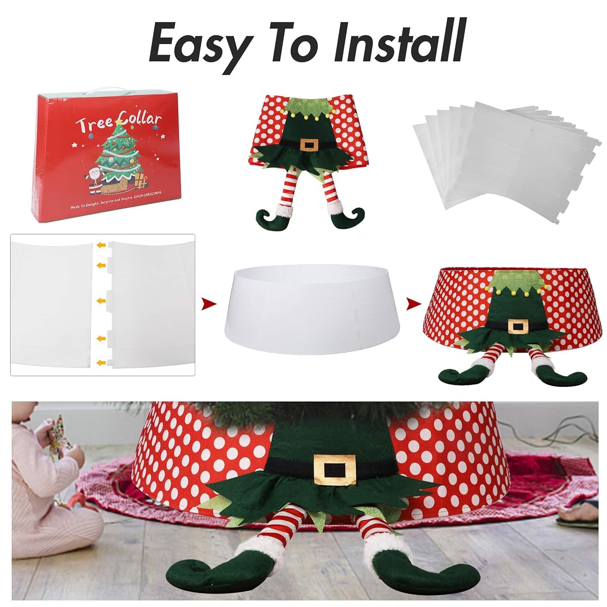 Lulu Home 30 Inch Christmas Tree Collar with PC Boards, Elf Boots Christmas Tree Stand Cover, Christmas Tree Ring Bottom Decoration - imagem de detalhe 3