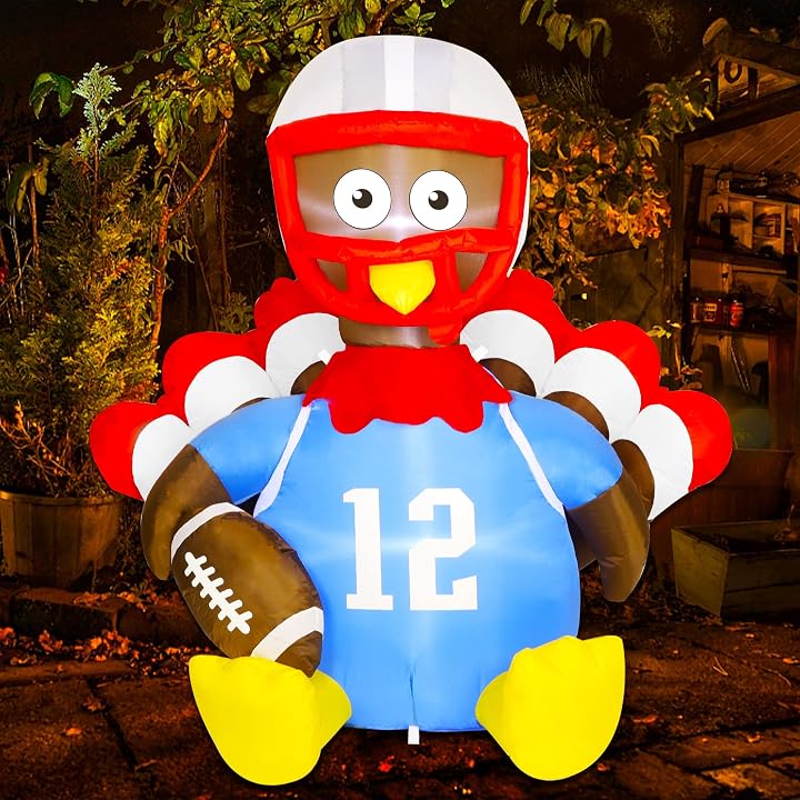 Lulu Home Thanksgiving Inflatable Decoration Outdoor, 5 FT Air Blown American Football Turkey with Built in Lights, Blown Up Helmet Rugby Turkey for Fall Outdoor Holiday Yard Lawn Garden Decoration