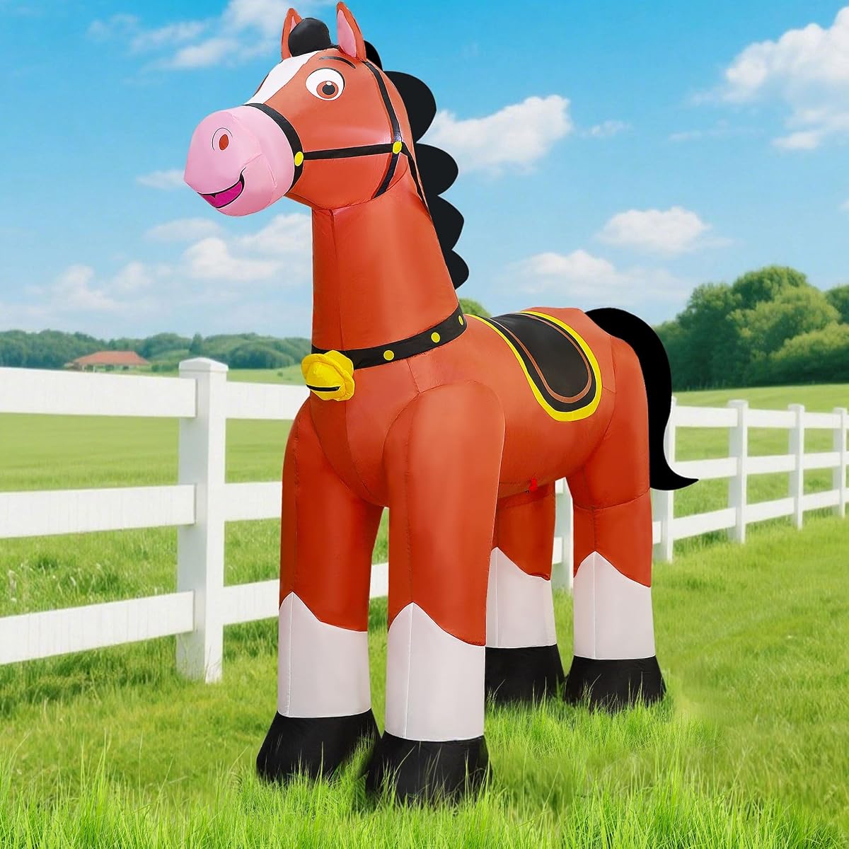 Lulu Home 6.2FT Giant Inflatable Horse, Blow Up Horse with Built-in LED Lights, Air-Blown Animal Holiday Display for Spring Summer Indoor Outdoor Yard Lawn Farm Ranch Animal Themed Party Decoration - imagen de detalle 4