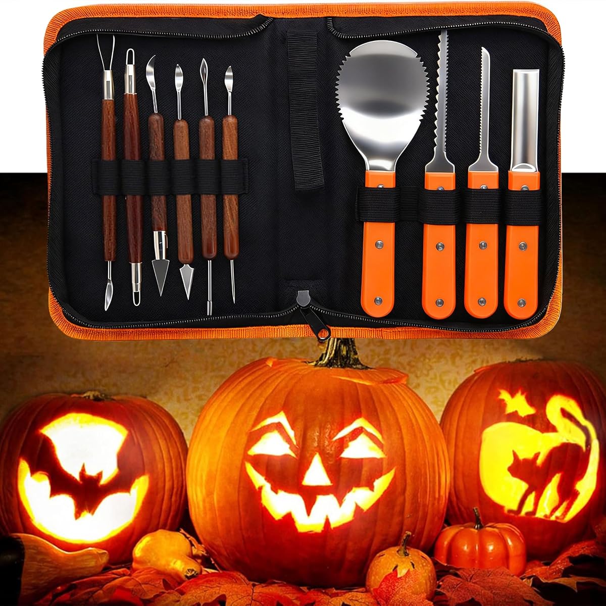 Lulu Home Halloween Pumpkin Carving Kit, 10 Pieces Professional Pumpkin Cutting Supplies for Jack-O-Lanterns with Bag - imagen de detalle 5