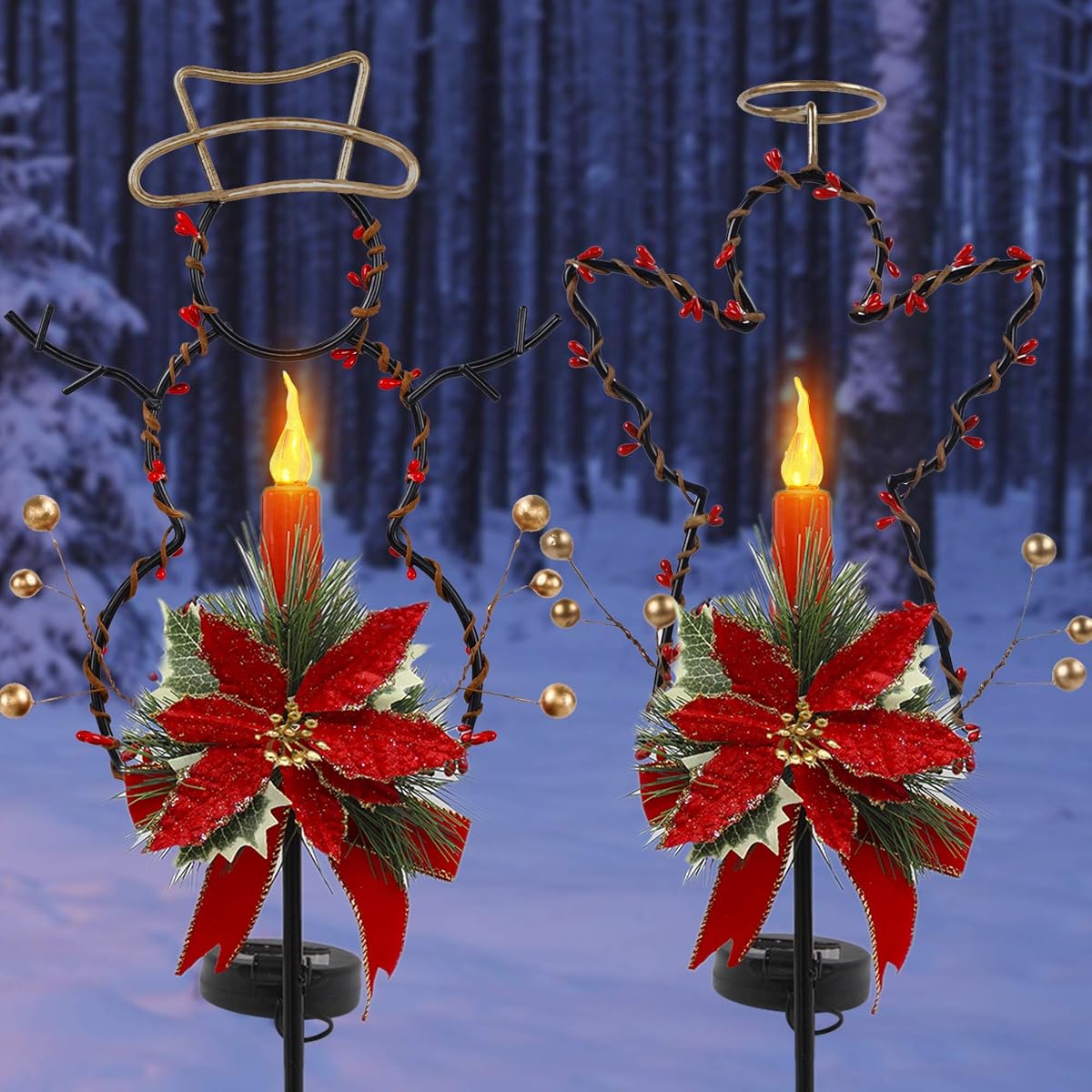 Lulu Home Solar Lighted Christmas Yard Stakes, 2 Pack 32 Inch Snowman Angle Solar Powered Lighted Metal Stakes for Lawn, Pathway, Sidewalk, Garden Outdoor Decoration - imagen de detalle 5