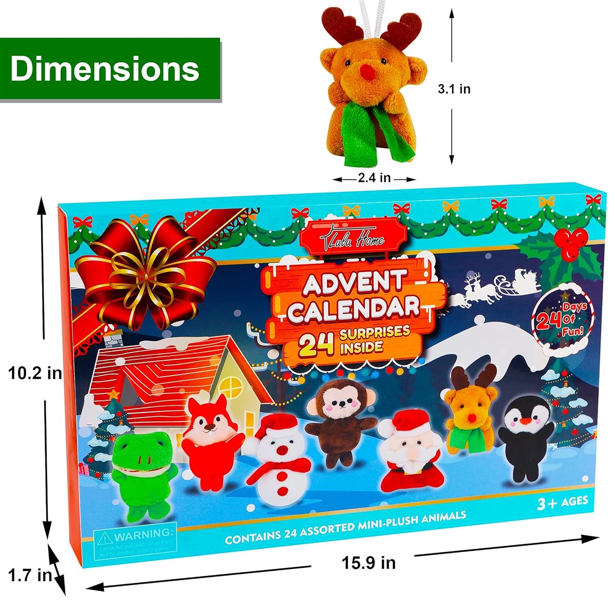 Lulu Home 2022 Christmas Advent Calendars, 24 Pcs Plush Mini Animals for Christmas 24 Days Countdown, Xmas Plush Hanging Ornaments for Christmas Tree Decorations, Christmas Gifts for Kids - imagem de detalhe 1
