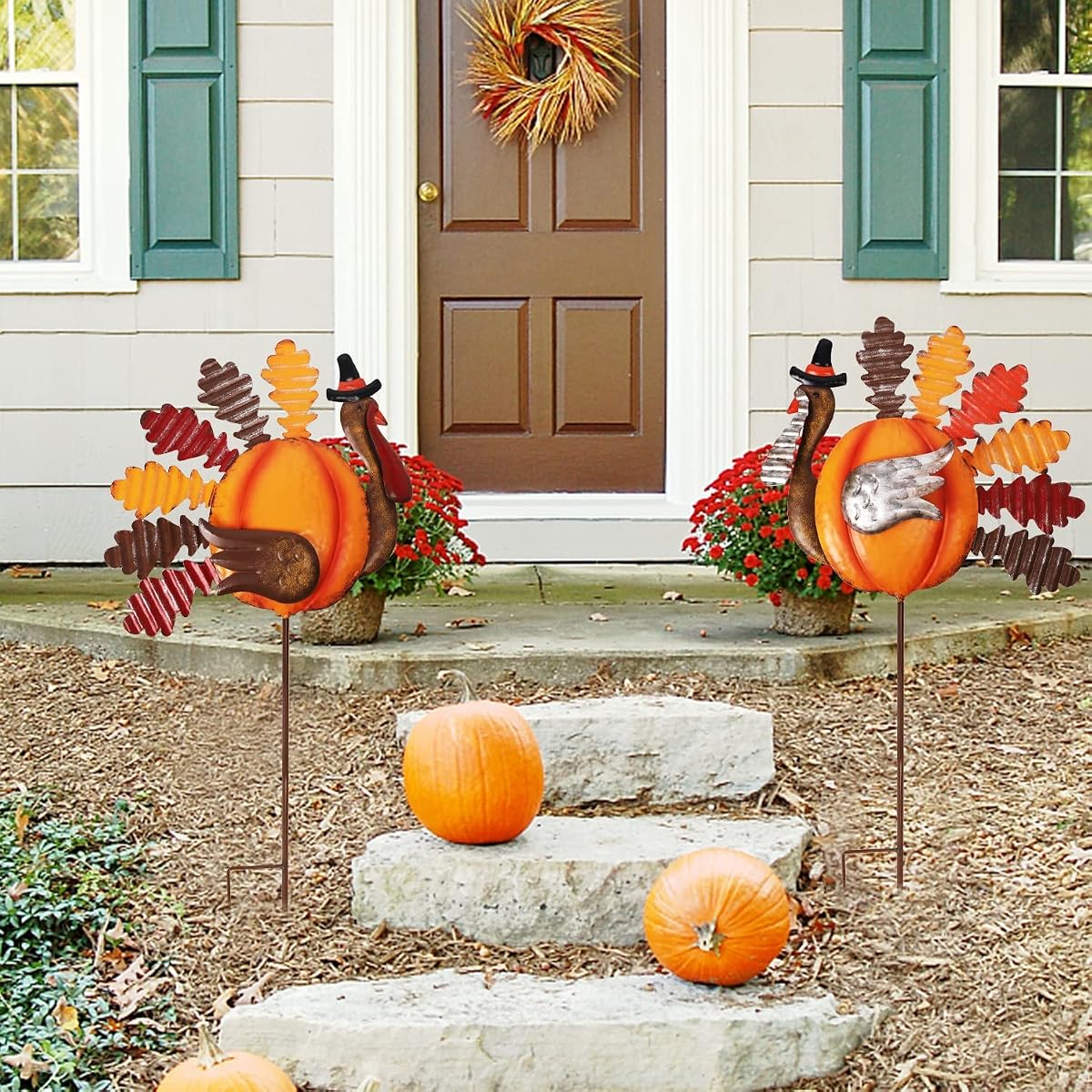 Lulu Home Thanksgiving Turkey Decors, Set of 2 Metal Turkey Stakes Fall Decor, Happy Thanksgiving Autumn Fall Outdoor Decorations - detail image 5