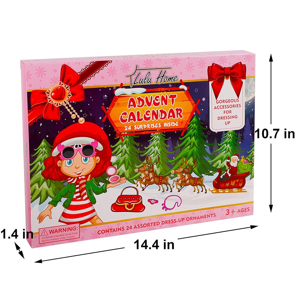 Lulu Home 2022 Christmas Advent Calendars, 24 Pcs Girls Dressing Up Accessories for Christmas 24 Days Countdown, Sunglasses Rings Necklace Hair Clips Christmas Gifts for Kids Princess Game Favor - 细节图 6