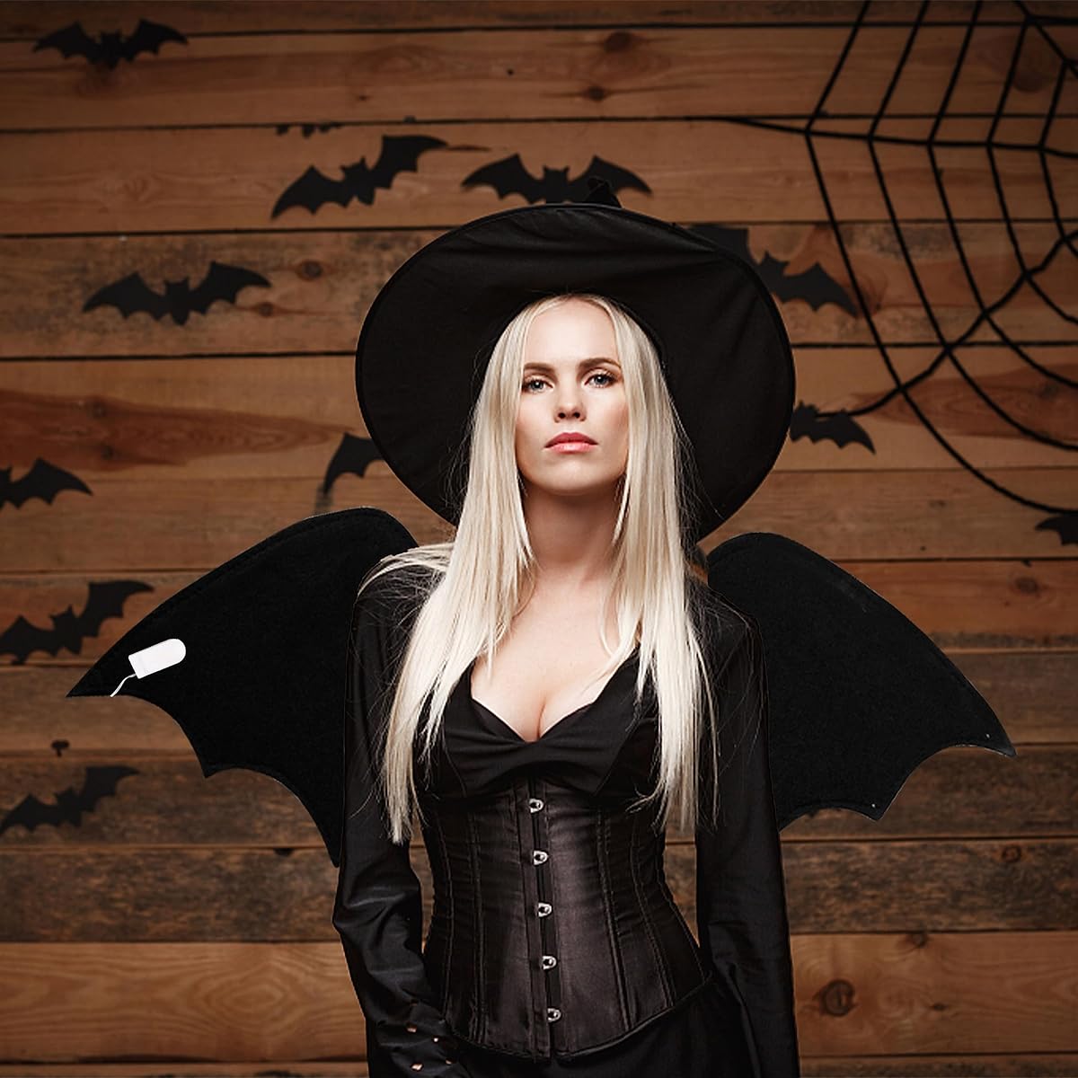 Lulu Home Bat Wings for Adults, Black Wings for Halloween Costume Vampire Witch Dress Up Role Play Props Party Decor (Lighted Wings for Adult) - imagen de detalle 6