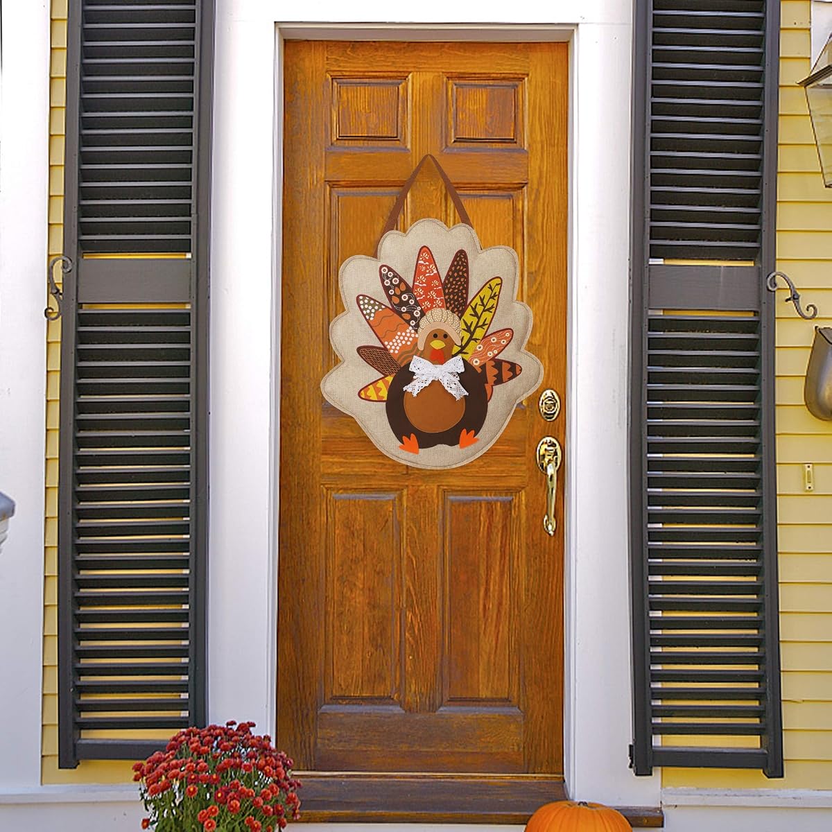 Lulu Home Thanksgiving Door Hainging Decoration, Fall Harvest Burlap Turkey Hanging Decor, Fall Thanksgiving Wall Decorations, Turkey Front Door Hanging Sign, Home Burlap Door Decor for Autumn - detail image 5