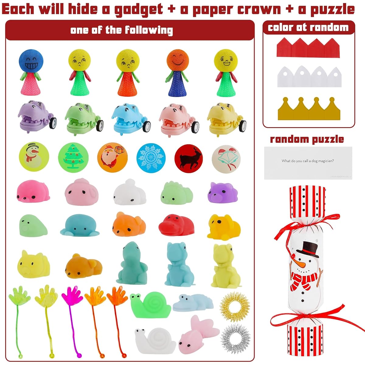 Lulu Home 12 Pack No-Snap Christmas Crackers Set, Party Favors with Hats, Jokes & Small Gifts for Xmas Holiday Dinner Table Decorations and Supplies, Each 6.5" H x 1.4" Dia - imagen de detalle 1