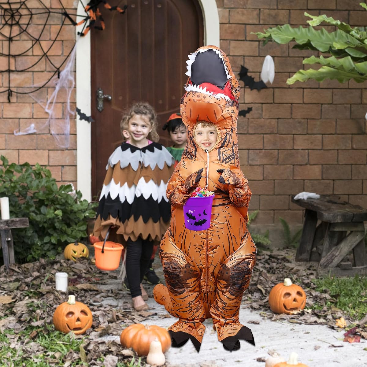 Lulu Home 6.5FT H Inflatable Dinosaur T-Rex Costume for Kids, Halloween Blow Up Fancy Dress Costume for Boys Girls Dinosaur Themed Party Trick or Treat Activity, Brown - Medium - imagem de detalhe 4