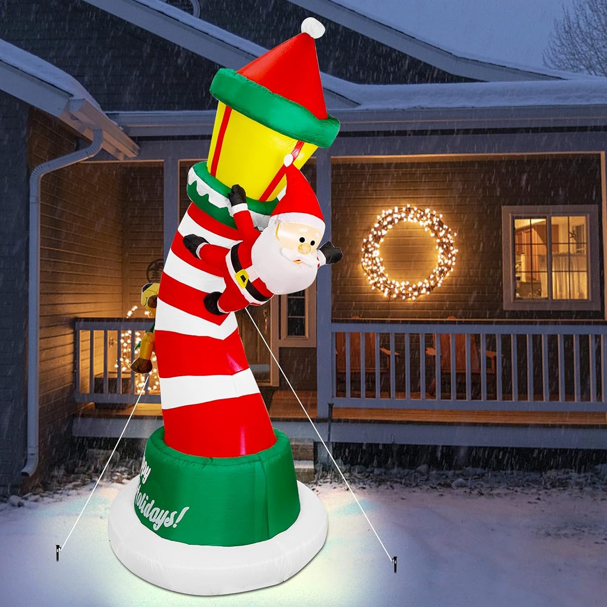 Lulu Home 9FT Christmas Inflatable Decorations, Giant Lighted Lighthouse with Santa and Reindeer, Xmas Blowups with Drawstring Bags for Winter Holiday Yard Lawn Garden Outdoor Decor - imagen de detalle 5