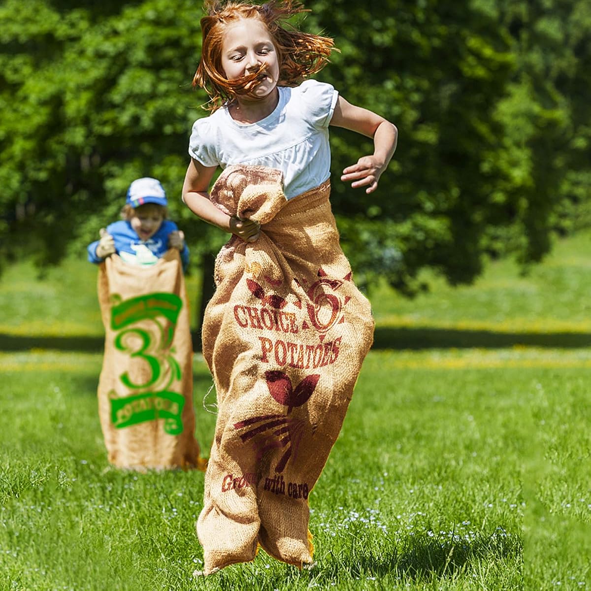 Lulu Home 6 Pack Burlap Bags, 38.4 x 24 Inch Jumping Race Bags for Outdoor Lawn Games, Easter Sack Racing Activities, Burlap Sack Race Bag Spring Outdoor Games for Kids - detail image 3