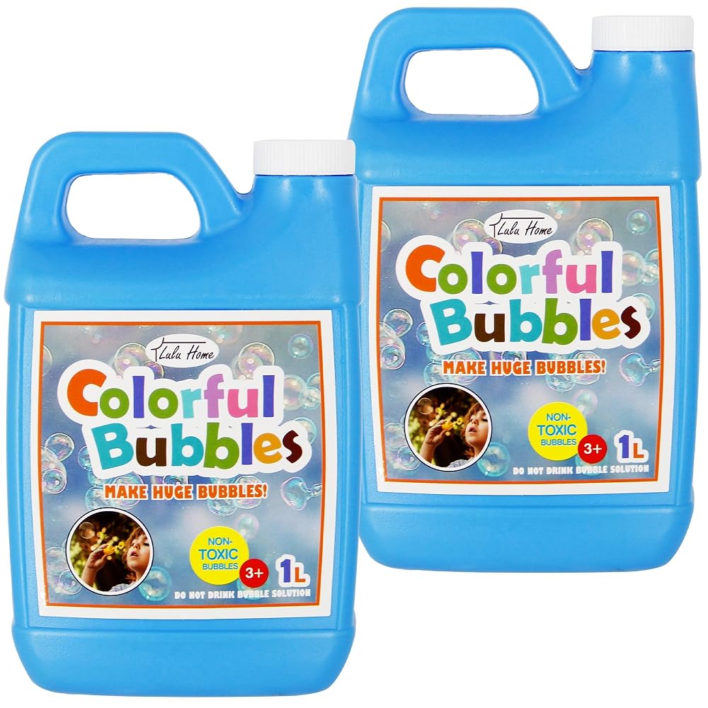 Lulu Home 2 Pack Bubble Solution, 2 L/67.6 OZ - Giant Bubble Wand & Blower, Halloween/Birthday Party Favors - Up to 5 Gallons