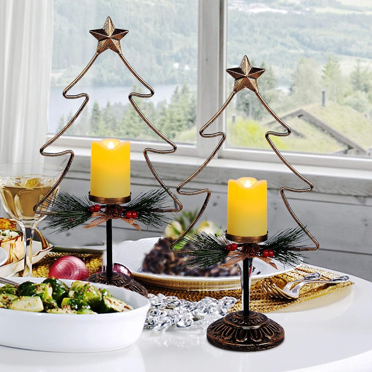 Lulu Home Lighted Christmas Table Decorations, 2 Pack 15.7 Inch Christmas Tree with Battery Operated Candle Lights, Light Up Christmas Tabletop Decorations, Xmas Holiday Winter Tabletop Desk Ornament - imagen de detalle 4