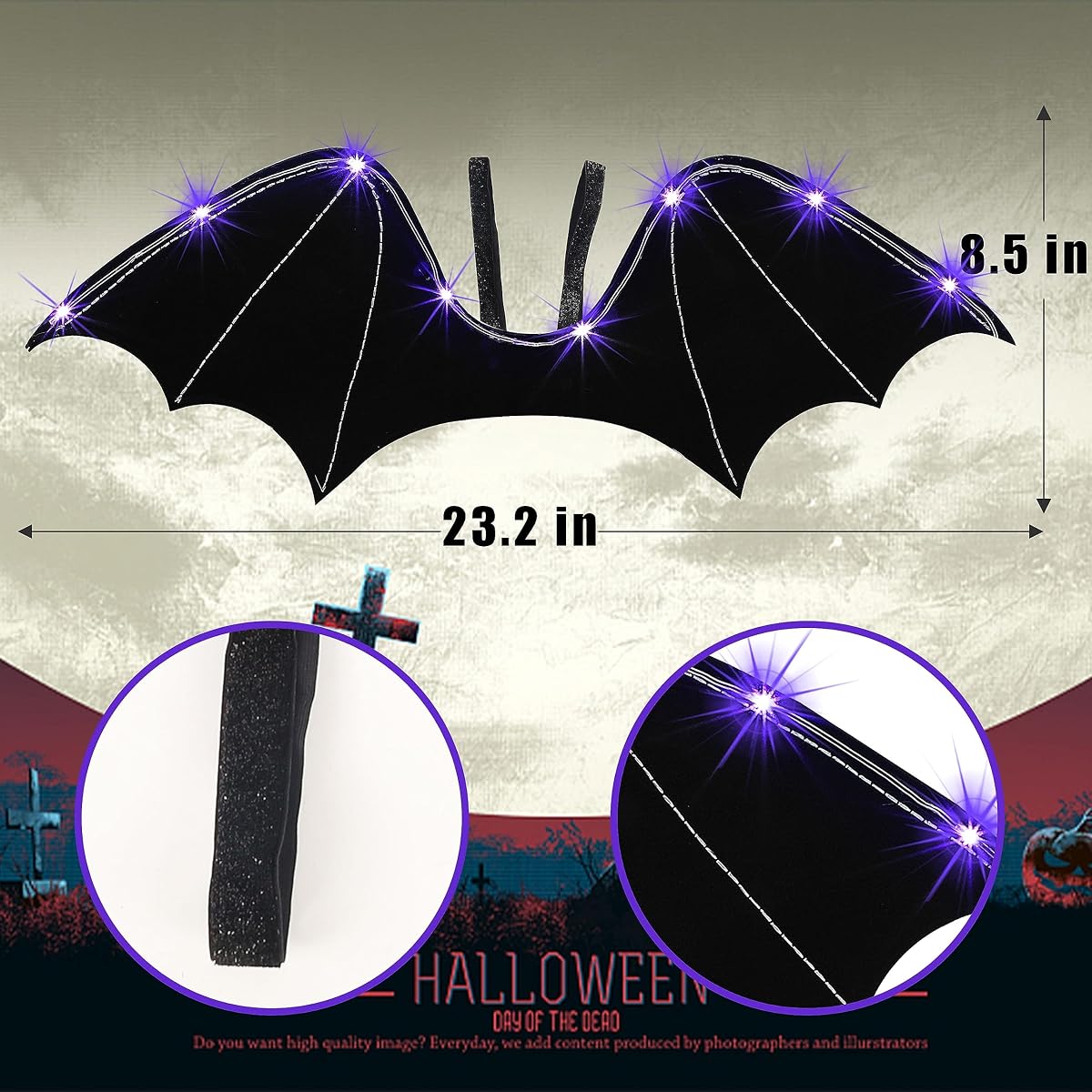 Lulu Home Bat Wings for Kids, Black Wings for Halloween Costume Vampire Witch Dress Up Role Play Props Party Decoration - detail image 1
