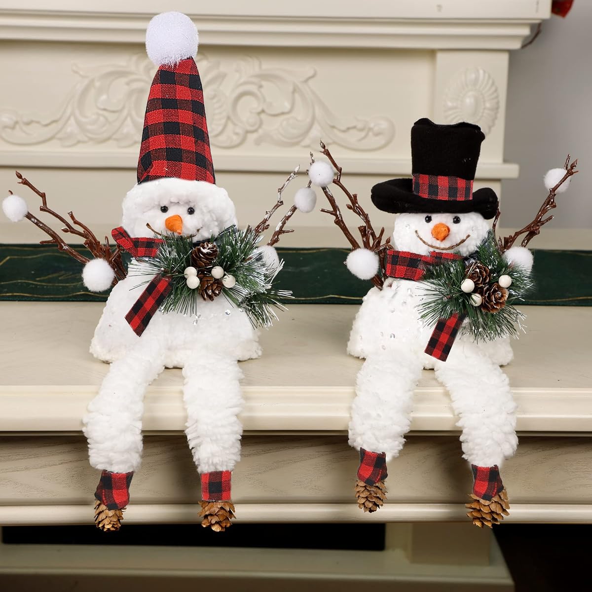 Lulu Home Set of 2 Christmas Snowman Ornaments for Table Mantel Desk Fireplace Home Holiday Decor (Red and Black) - imagen de detalle 5