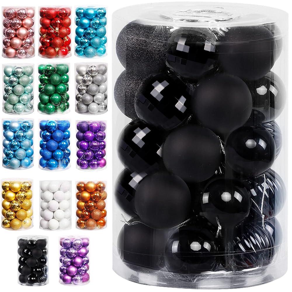 Lulu Home Christmas Hanging Ornaments, 34 Count Pre-Strung Plastic Balls, Shatterproof Barrel Packed Balls for Holiday Easter Party Wreath Tabletop Tree Decorations, 2.36 Inch, Purple