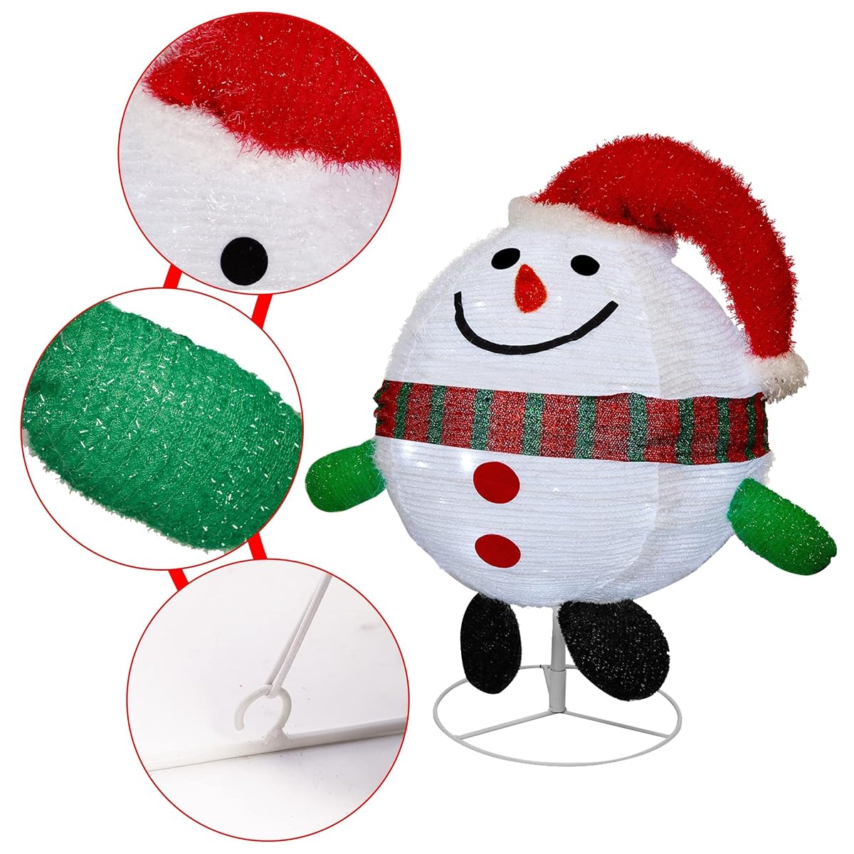 Lulu Home Christmas Collapsible Snowman Decoration, 23.6inch 48 LED Lighted Ball-Like Snowman Ornaments with Clear Lights, Pre-lit Foldable Adorable Xmas Indoor Outdoor Yard Decor - detail image 4