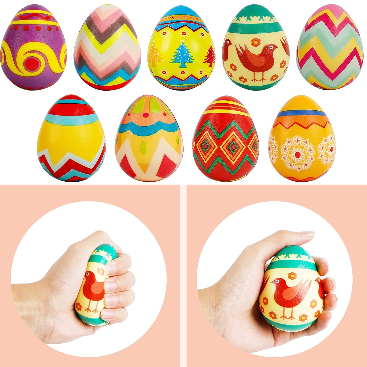 Lulu Home Easter Stress Relief Eggs, 3" Slow Rising Colorful Easter Eggs with Gorgeous Patterns, Squishy Eggs for Kids Easter Egg Hunt Basket Stuffer Fillers Party Favors, 9 out of 18 - imagem de detalhe 3
