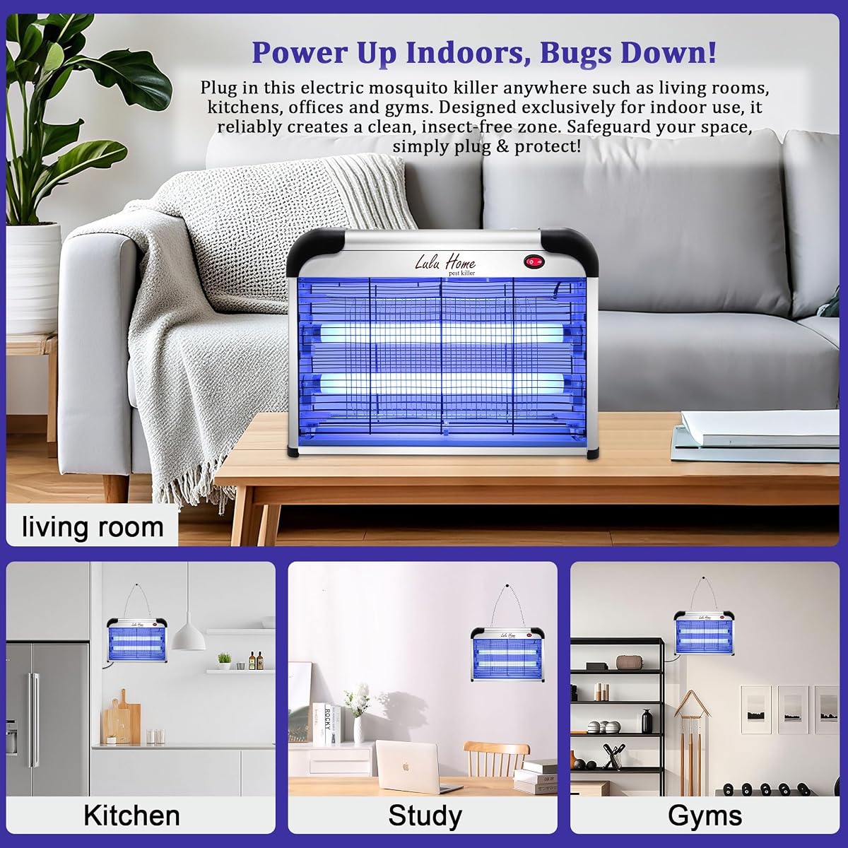 Lulu Home Electric Bug Zapper, Aluminium Indoor Mosquito Killer Insect Trap for Mosquito, Bug, Fly with Powerful 2800V Grid 25W Bulbs - detail image 6