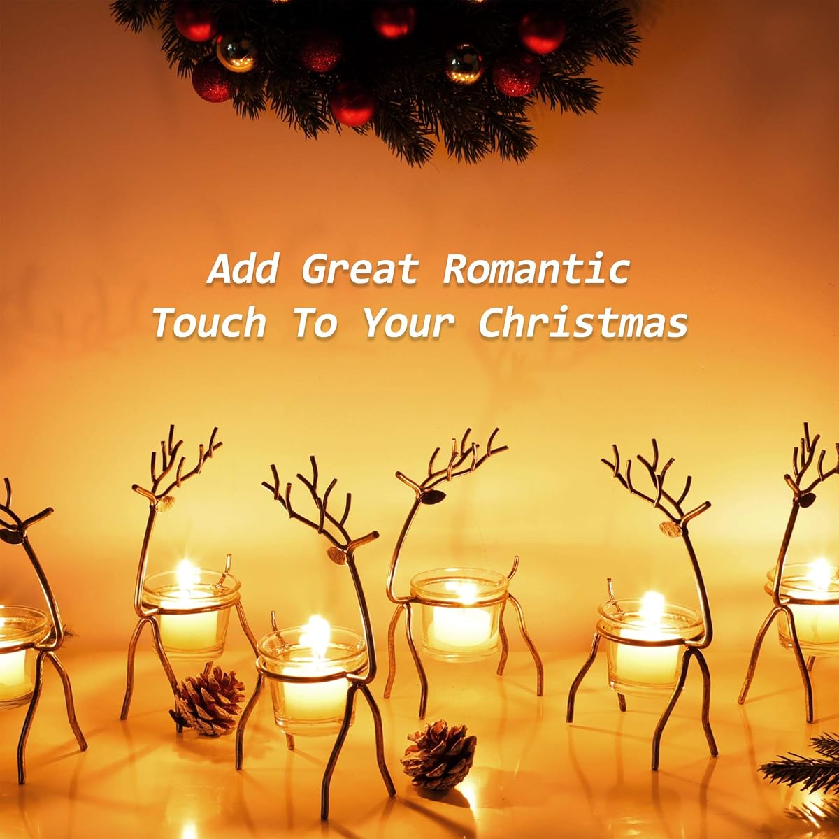 Lulu Home Set of 6 Metal Reindeer Tea Light Candle Holders, 6.7" H Christmas Candle Holders, Christmas Reindeer Decoration for Table, Mantel, Window Sill Holiday, Wedding, Housewarming - imagen de detalle 6