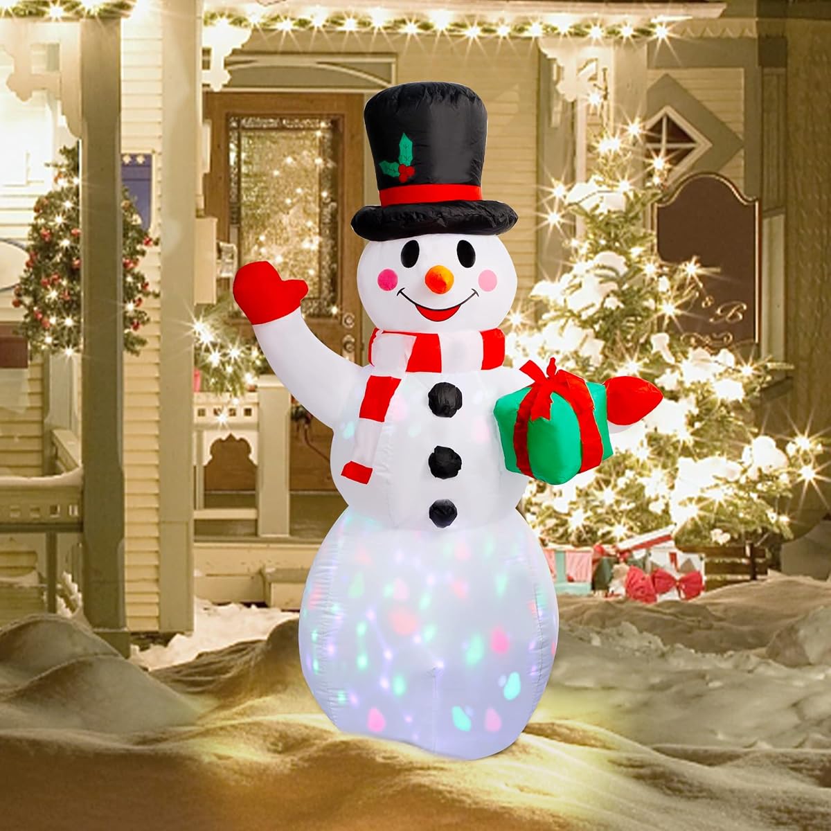 Lulu Home Christmas Yard Decorations, 5 FT Inflatable Lighted Snowman with Rotating Projection Lamp, Xmas Blow Up Inflatable Snowman Outdoor Indoor Decorations - imagen de detalle 6
