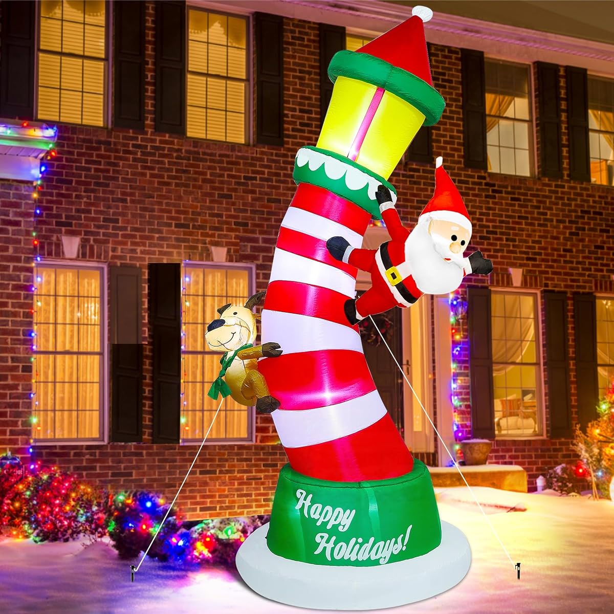 Lulu Home 9FT Christmas Inflatable Decorations, Giant Lighted Lighthouse with Santa and Reindeer, Xmas Blowups with Drawstring Bags for Winter Holiday Yard Lawn Garden Outdoor Decor - imagen de detalle 4
