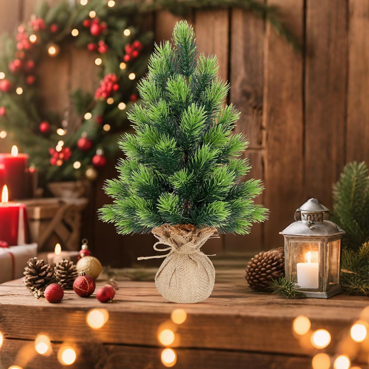 Lulu Home 2 Packs 16.5 Inch Artificial Mini Christmas Tree, Small Tabletop Desktop Xmas Tree with Burlap Base, Realistic Pine for Home Office Party Festival Decorations - imagem de detalhe 6
