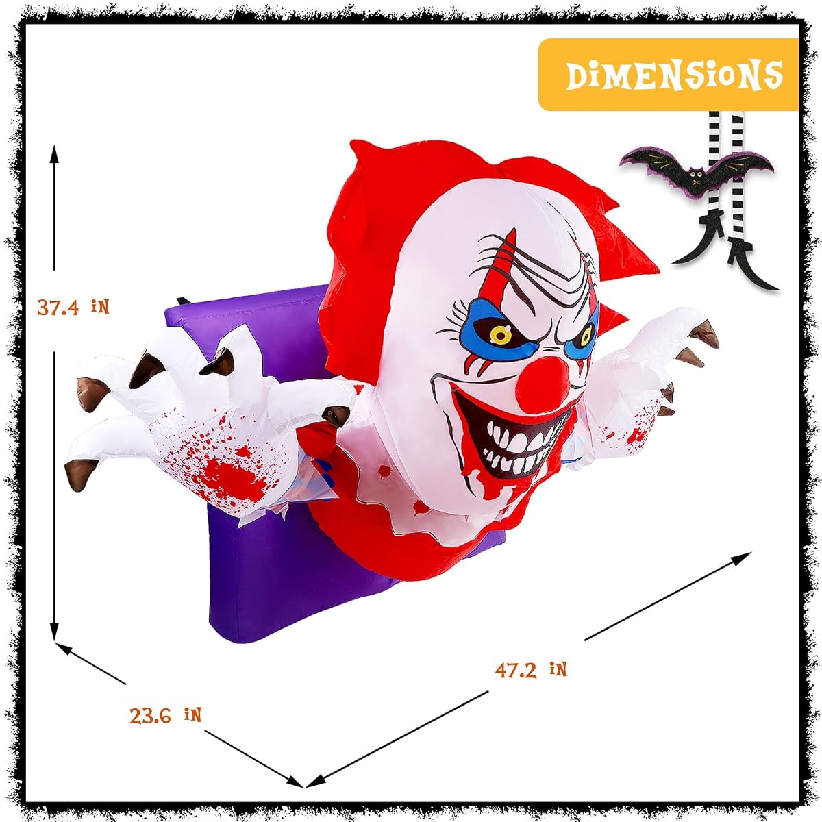 Lulu Home 4.1FT L Halloween Inflatable Clown Decoration, Light Up Air-Blown Scary Clown Broke Out from Windows with Rotating Head for Walls Front Doors Haunted House Holiday Hanging Display - imagem de detalhe 1
