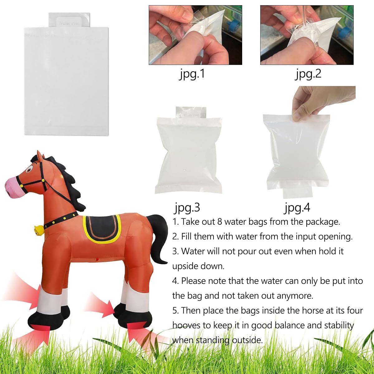 Lulu Home 6.2FT Giant Inflatable Horse, Blow Up Horse with Built-in LED Lights, Air-Blown Animal Holiday Display for Spring Summer Indoor Outdoor Yard Lawn Farm Ranch Animal Themed Party Decoration - imagen de detalle 3