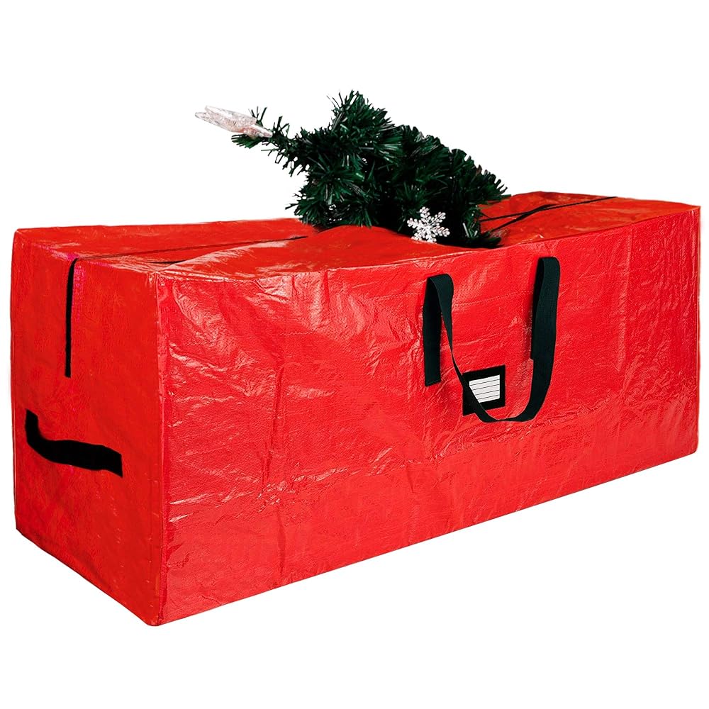 Lulu Home Christmas Tree Storage Bag, Polyester Artificial Tree Storage Bag with Dual Zippers and Sturdy Handles, PEORTABLE Waterproof for Easy Xmas Tree Storage (Red, XL: 65x30x15 inch)