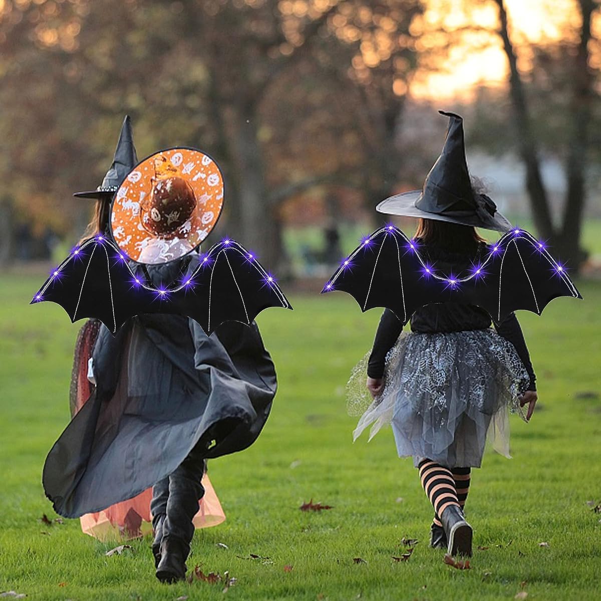 Lulu Home Bat Wings for Adults, Black Wings for Halloween Costume Vampire Witch Dress Up Role Play Props Party Decor (Lighted Wings for Adult) - imagen de detalle 5