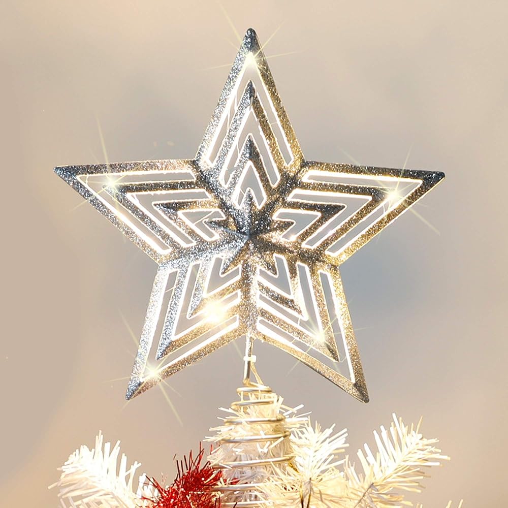 Lulu Home Christmas Tree Topper, 11.8" X 9.5" Christmas LED Star Tree Topper, Lighted Xmas Tree Star Topper Christmas Tree Ornament Decoration