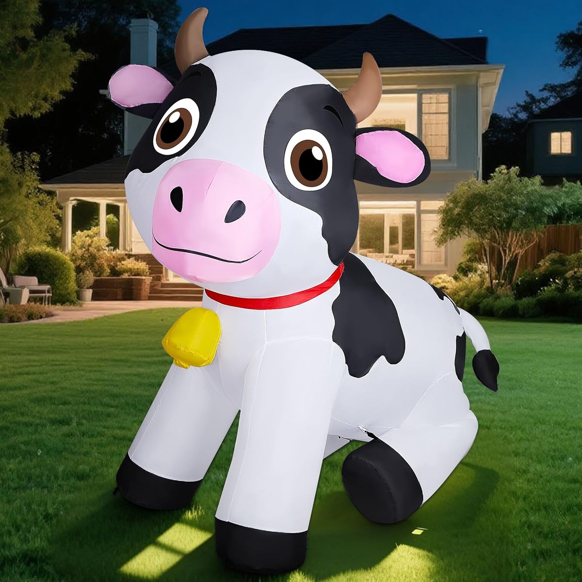 Lulu Home 6FT Inflatable Cow Decoration, Giant Blow Up Dairy Cattle with Built-in LED Lights, Air-Blown Animal Spring Summer Holiday Display for Yard Garden Lawn Indoor Outdoor Farm-Themed Party Decor - imagen de detalle 2