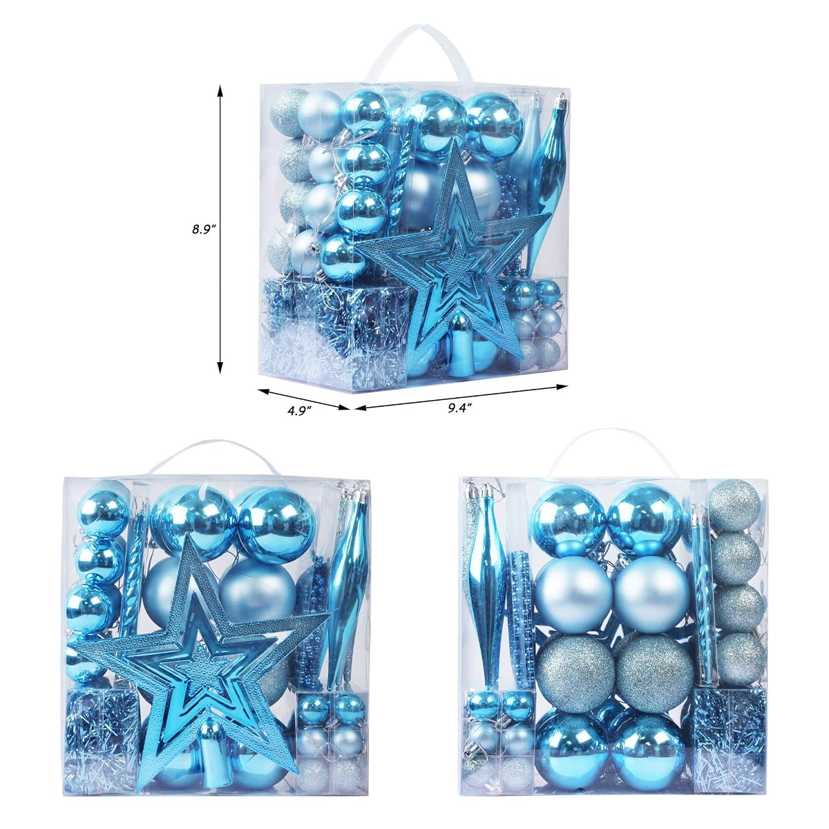 Lulu Home Assorted Christmas Tree Ornaments Set, 75 Pieces Blue Shatterproof Balls Xmas Seasonal Decorations for Easter Decoration, Pre-Strung - imagen de detalle 1