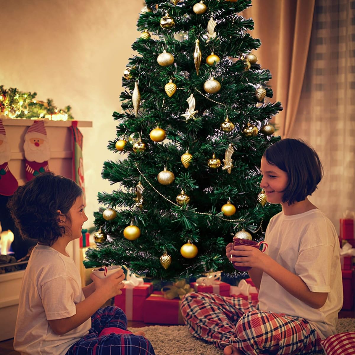 Lulu Home Assorted Christmas Tree Ornaments Set, 60 Pieces Golden Shatterproof Balls Xmas Seasonal Decorations for Easter Decoration, Pre-Strung - imagen de detalle 6
