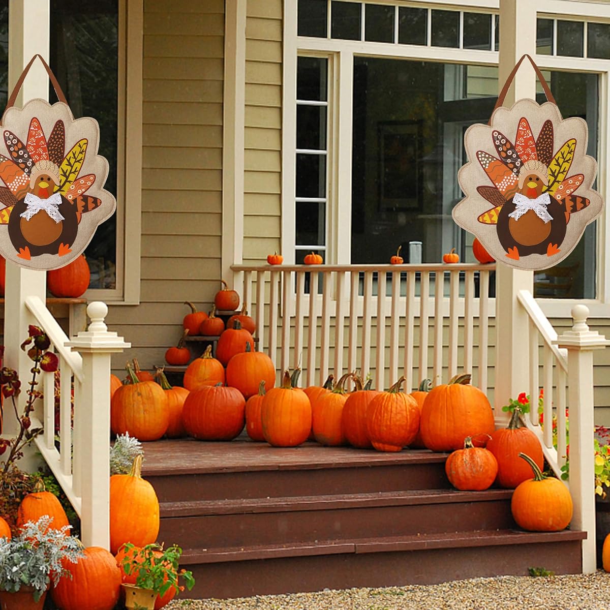 Lulu Home Thanksgiving Door Hainging Decoration, Fall Harvest Burlap Turkey Hanging Decor, Fall Thanksgiving Wall Decorations, Turkey Front Door Hanging Sign, Home Burlap Door Decor for Autumn - detail image 4