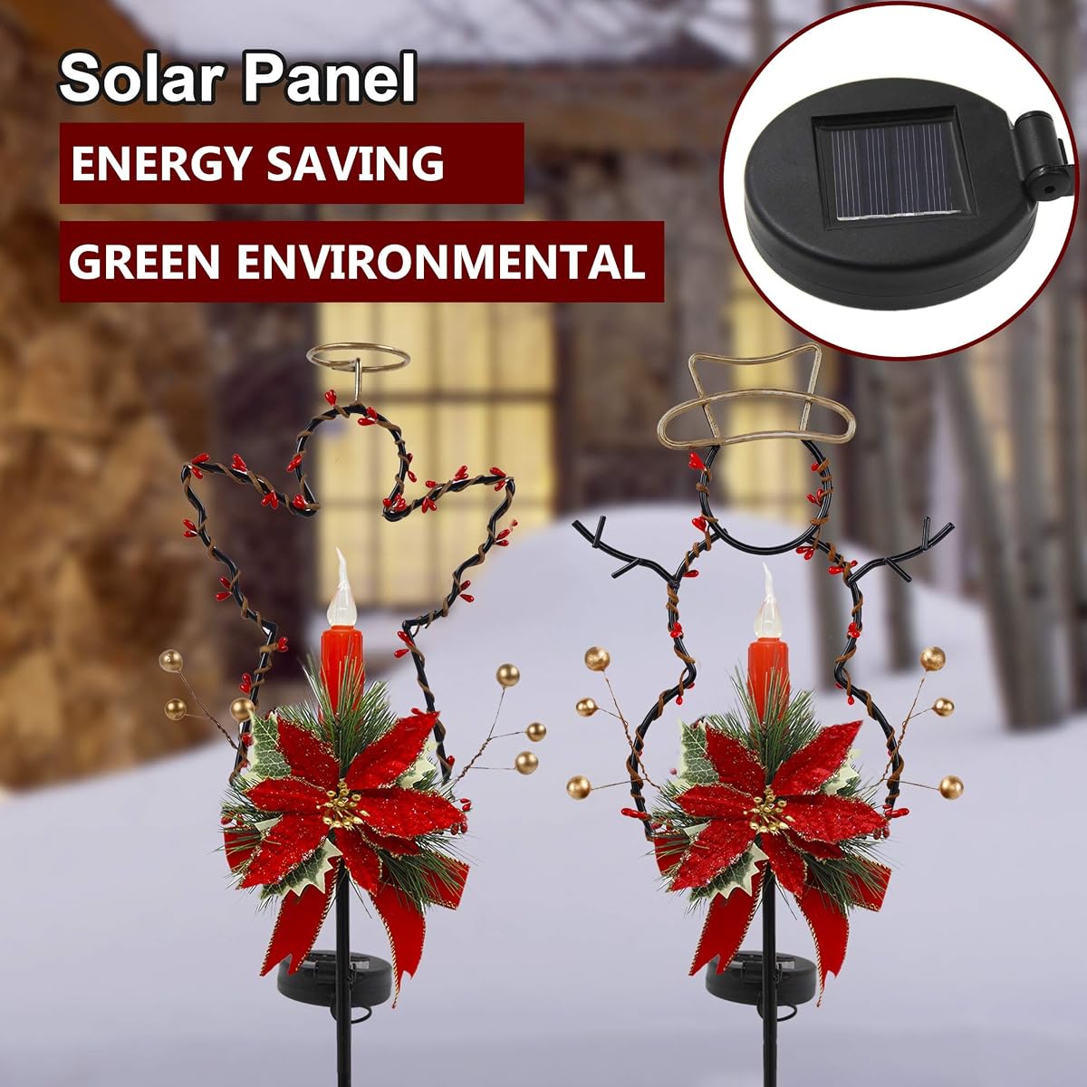 Lulu Home Solar Lighted Christmas Yard Stakes, 2 Pack 32 Inch Snowman Angle Solar Powered Lighted Metal Stakes for Lawn, Pathway, Sidewalk, Garden Outdoor Decoration - imagen de detalle 4