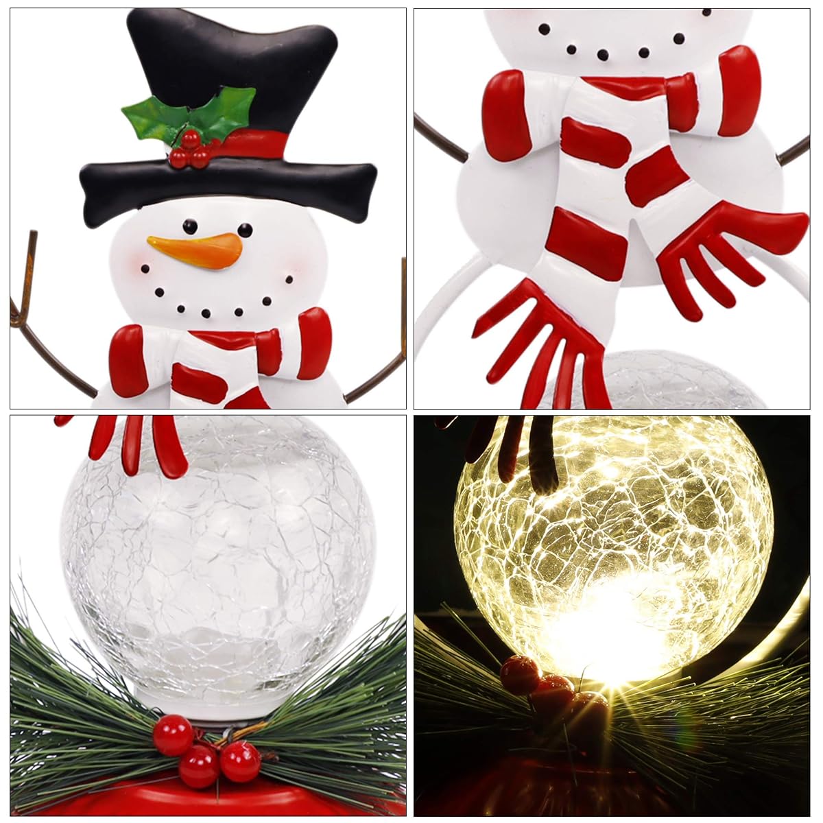 Lulu Home Lighted Christmas Table Decorations, 2 Pack 11.2 Inch Christmas Snowman Ornaments with Lighted Glass Ball, Battery Operated Lighted Snowman Decorations, Xmas Holiday Winter Tabletop Ornament - detail image 4