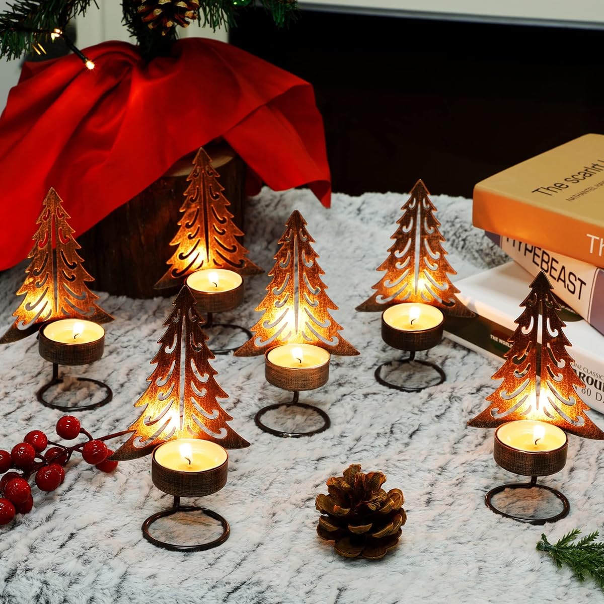 Lulu Home Christmas Tea Light Candle Holders, 6 Pack 5.5" H Metal Christmas Tree Tealighht Candle Stands, Miniature Xmas Pine Tree Tabletop Mantel Holiday Housewarming Ornament Decorations - detail image 2