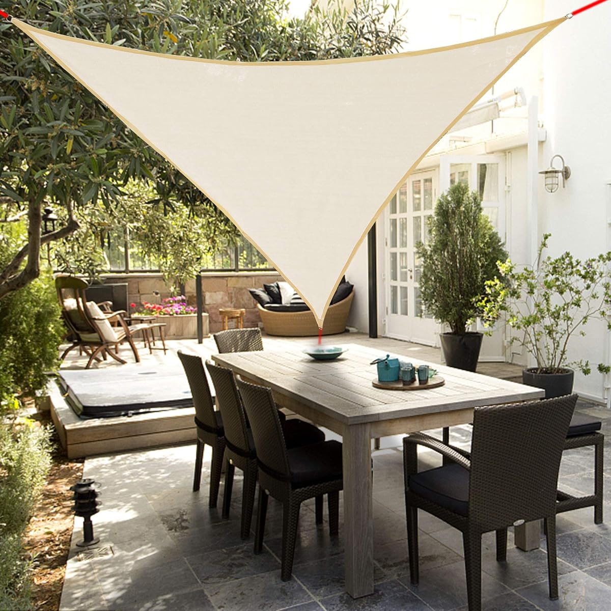Lulu Home 10'x10'x10' Triangle Sun Shade Sail, UV Block Shade Sail, Outdoor Sun Shade Canopy for Patio Backyard Garden, Cream - imagen de detalle 6