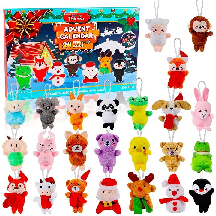 Lulu Home 2022 Christmas Advent Calendars, 24 Pcs Plush Mini Animals for Christmas 24 Days Countdown, Xmas Plush Hanging Ornaments for Christmas Tree Decorations, Christmas Gifts for Kids