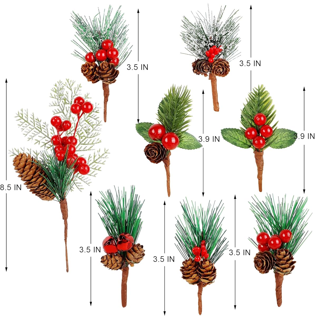 Lulu Home 16 Pieces Christmas Picks, Artificial Pine Branches with Pine Cones and Red Berries for Xmas Tree Wreath Garland Gifts DIY Crafts Decorations, 14 Small + 2 Large - imagem de detalhe 1