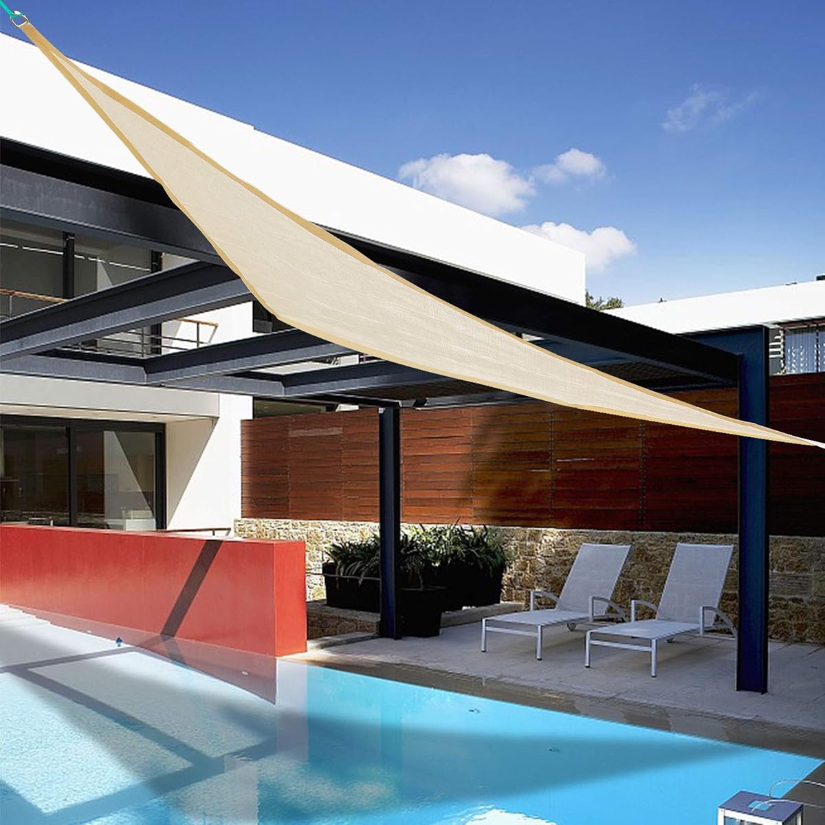 Lulu Home 8'x8'x8' Triangle Sun Shade Sail, UV Block Shade Sail, Outdoor Sun Shade Canopy for Patio Backyard Garden, Cream - imagen de detalle 6