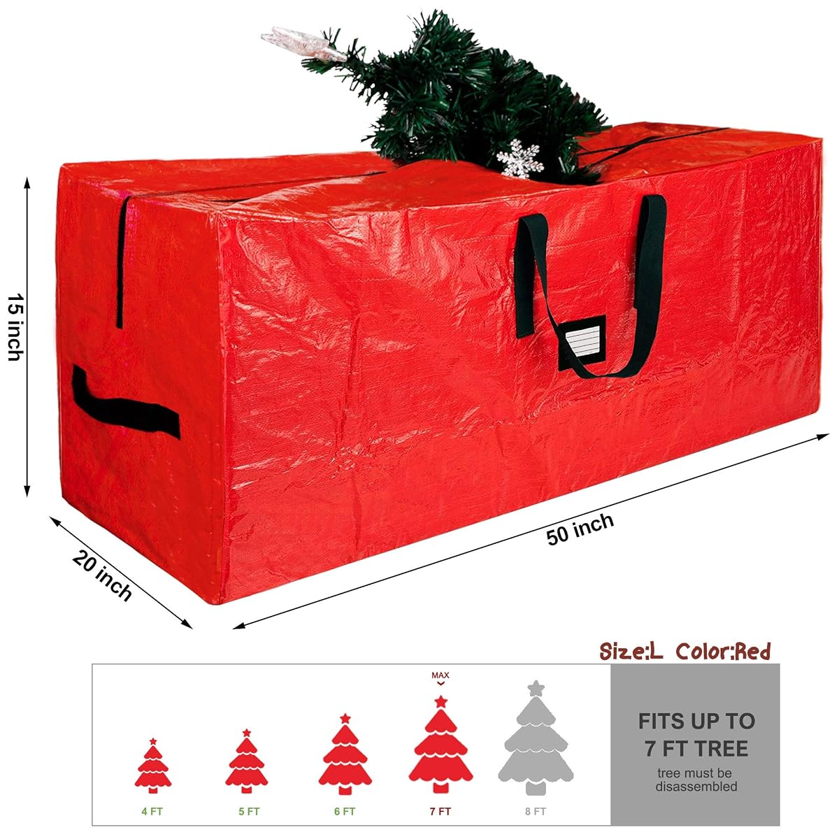 Lulu Home 50" L x 20" W x 15" H Christmas Tree Storage Bag, Red Polyester Artificial Tree Storage Bag with Dual Zippers and Sturdy Handles, Portable Waterproof for Easy Xmas Tree Storage - detail image 1