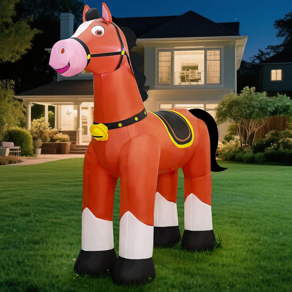 Lulu Home 6.2FT Giant Inflatable Horse, Blow Up Horse with Built-in LED Lights, Air-Blown Animal Holiday Display for Spring Summer Indoor Outdoor Yard Lawn Farm Ranch Animal Themed Party Decoration - imagen de detalle 5