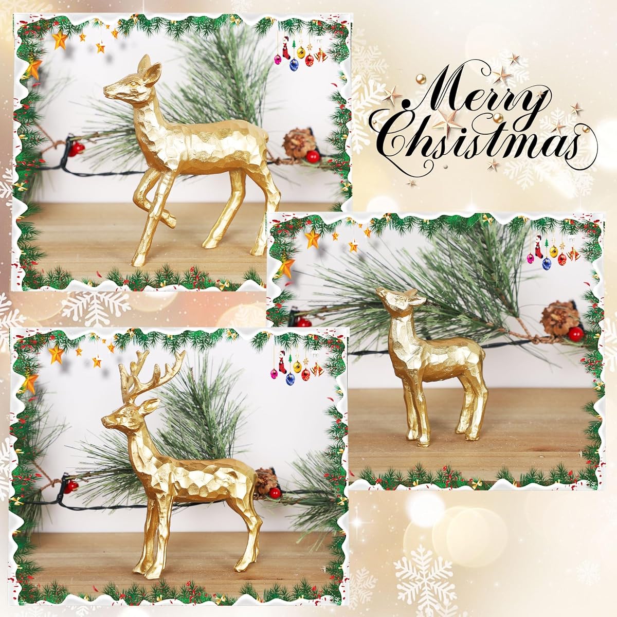 Lulu Home 3 PCS Christmas Tabletop Decorations, Resin Golden Reindeer Family Figurines with Diverse Postures, Xmas Holiday Winter Centerpieces Ornaments for Mantel Shelf Sill Decor(Family) - detail image 3