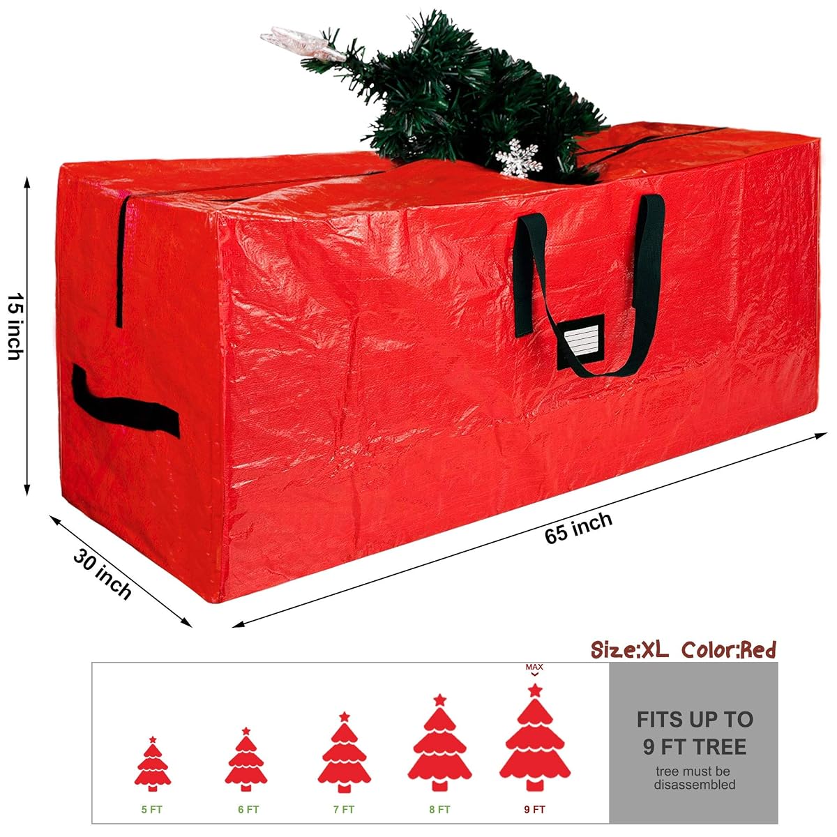 Lulu Home Christmas Tree Storage Bag, Polyester Artificial Tree Storage Bag with Dual Zippers and Sturdy Handles, PEORTABLE Waterproof for Easy Xmas Tree Storage (Red, XL: 65x30x15 inch) - imagem de detalhe 1