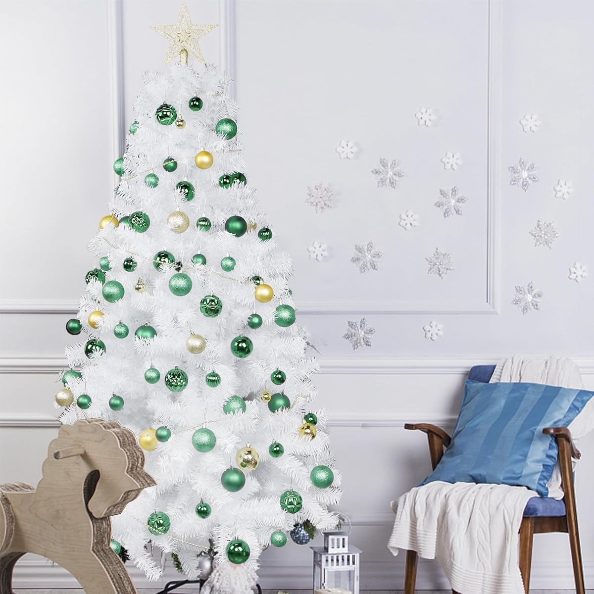 Lulu Home Christmas Ball Ornaments, 24 Ct 2.36" Pre-Strung Hanging Ornament Decorations, Xmas Shatterproof Plastic Balls for Holiday Party Wreath Garlands Trees, Light Green - imagem de detalhe 3