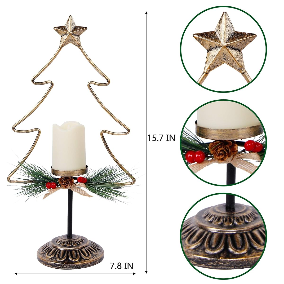 Lulu Home Lighted Christmas Table Decorations, 2 Pack 15.7 Inch Christmas Tree with Battery Operated Candle Lights, Light Up Christmas Tabletop Decorations, Xmas Holiday Winter Tabletop Desk Ornament - imagen de detalle 1